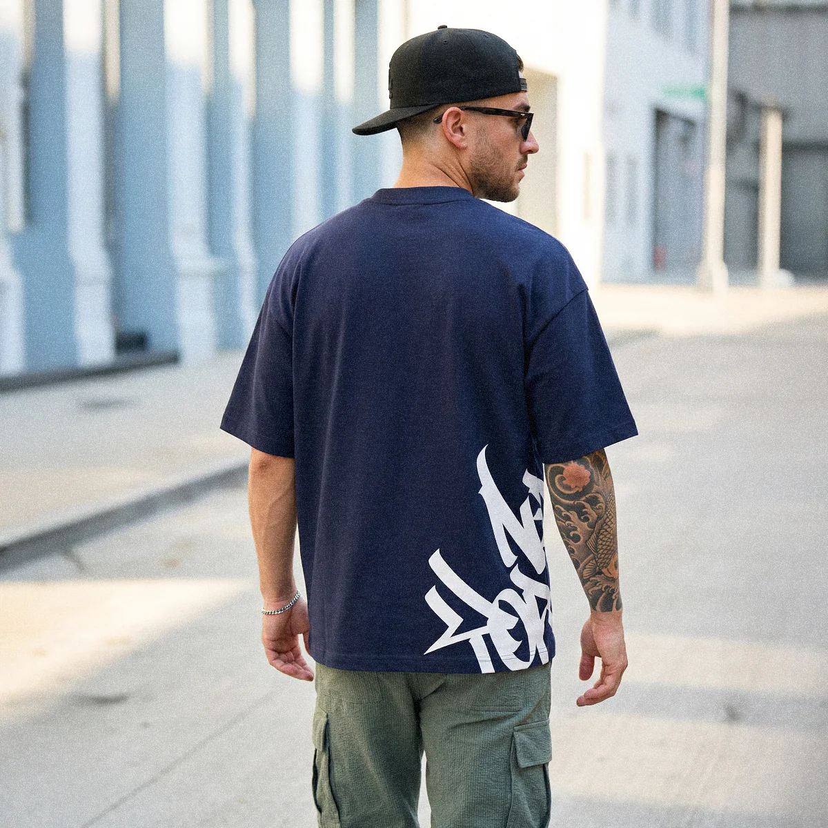 "New Yorker" Graffiti Handstyle - Midnight Navy Blue Heavyweight T-Shirt - Image 2