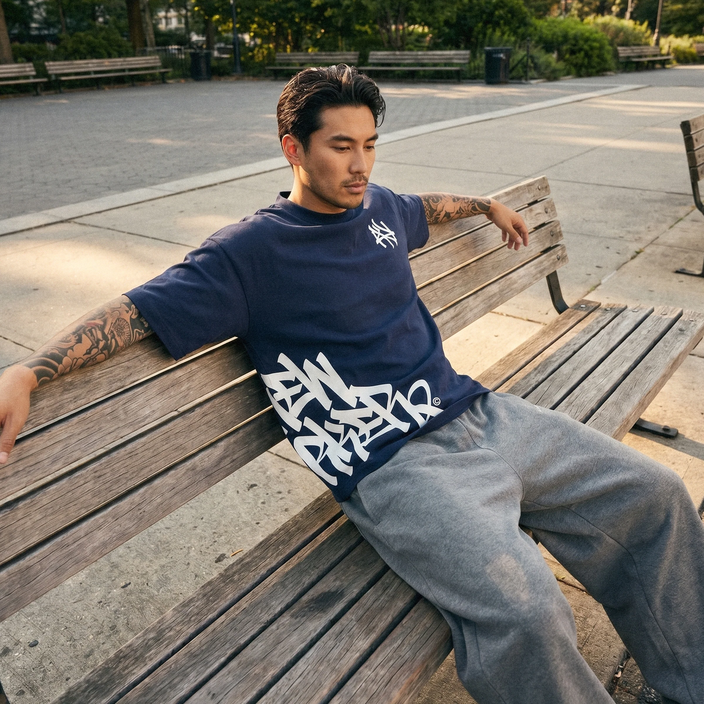"New Yorker" Graffiti Handstyle - Midnight Navy Blue Heavyweight T-Shirt - Image 6
