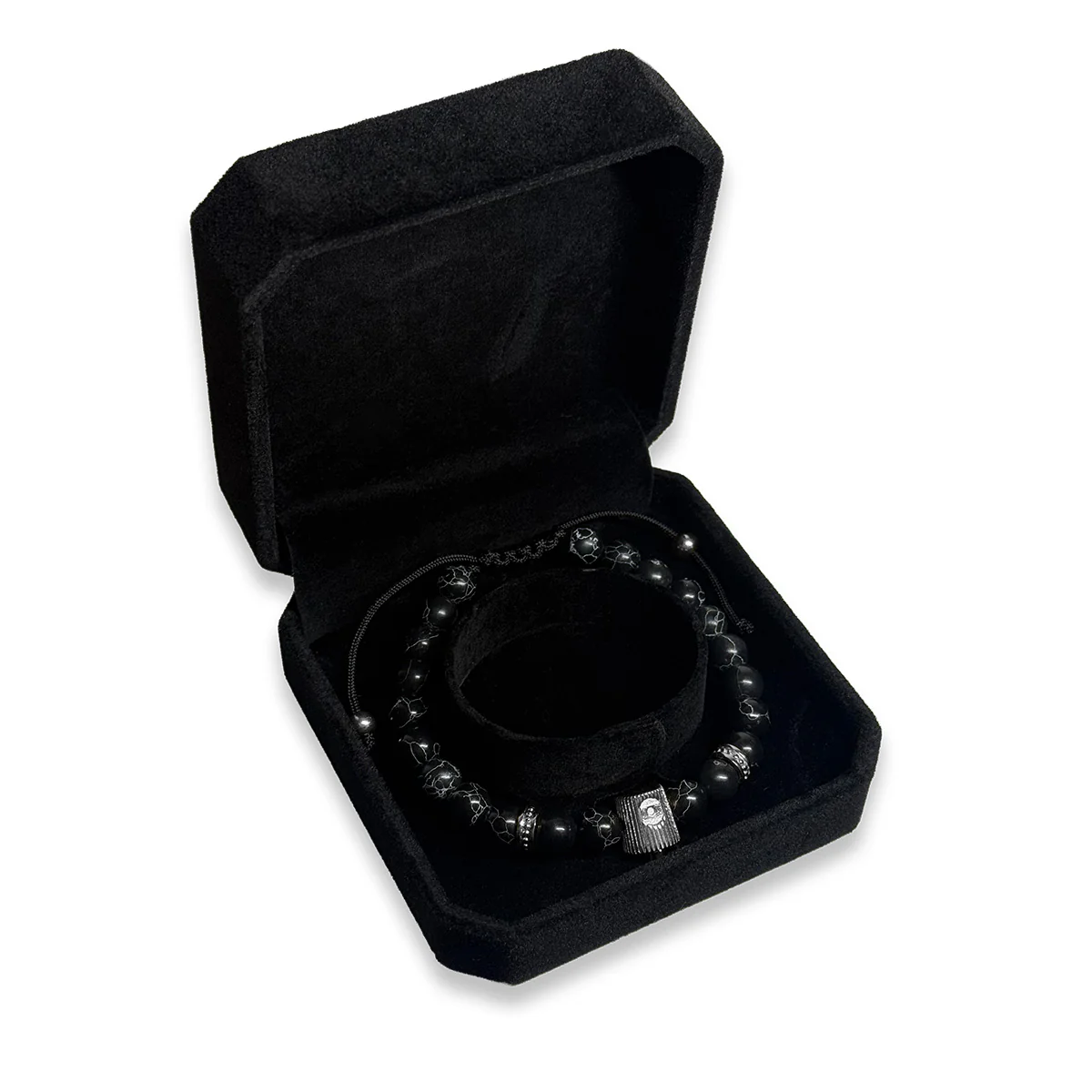 NY Fat Cap Beaded Bracelet - Black and Silver - Image 4