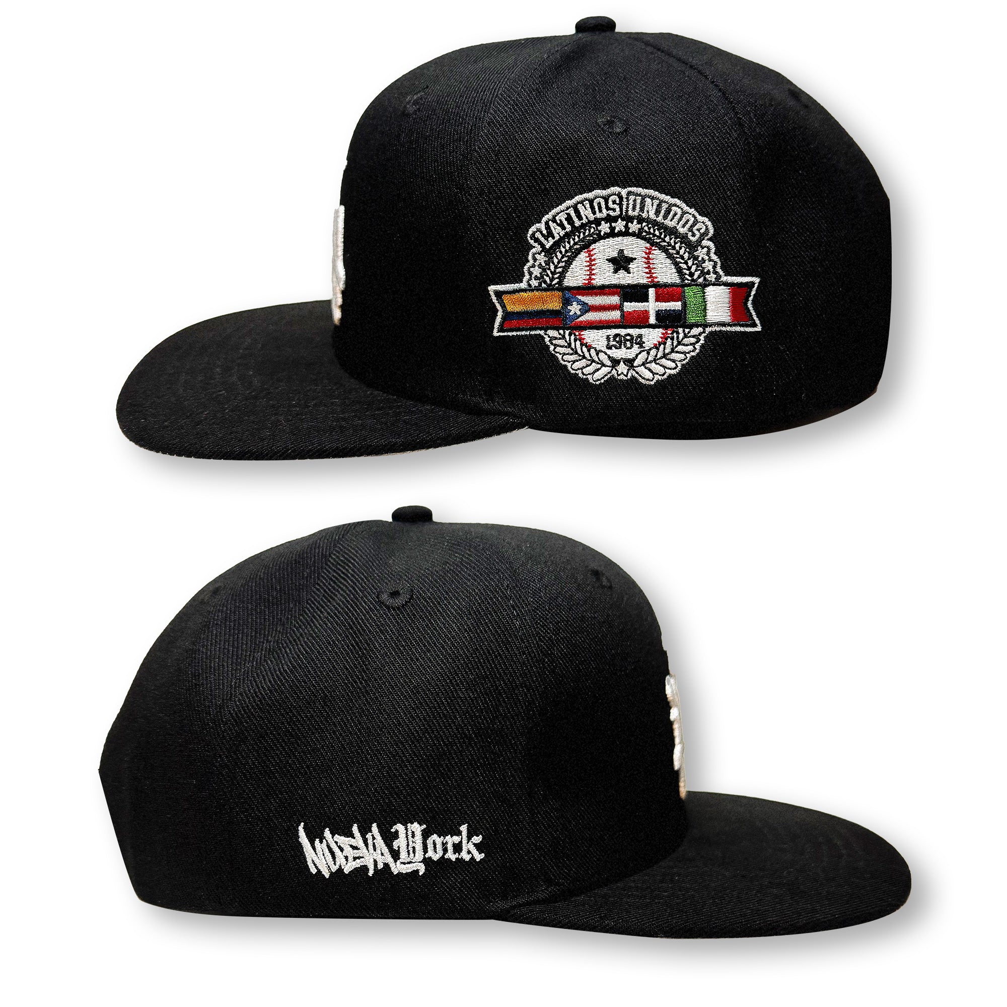 NY (ÑY) Hometown Logo - Latinos Unidos Black and White Snapback Hat - Image 4